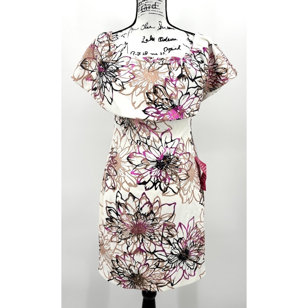 Belle Badgley Mischka Brianne Off Shoulder Dress‎ Size 4 Metallic Shimmer NWT
